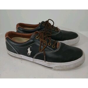 Polo Ralph Lauren Vaughn Mens Size 8.5 D Black Classic Leather Shoes Sneakers C2